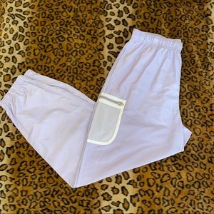 Lavender windbreaker material sweat pants